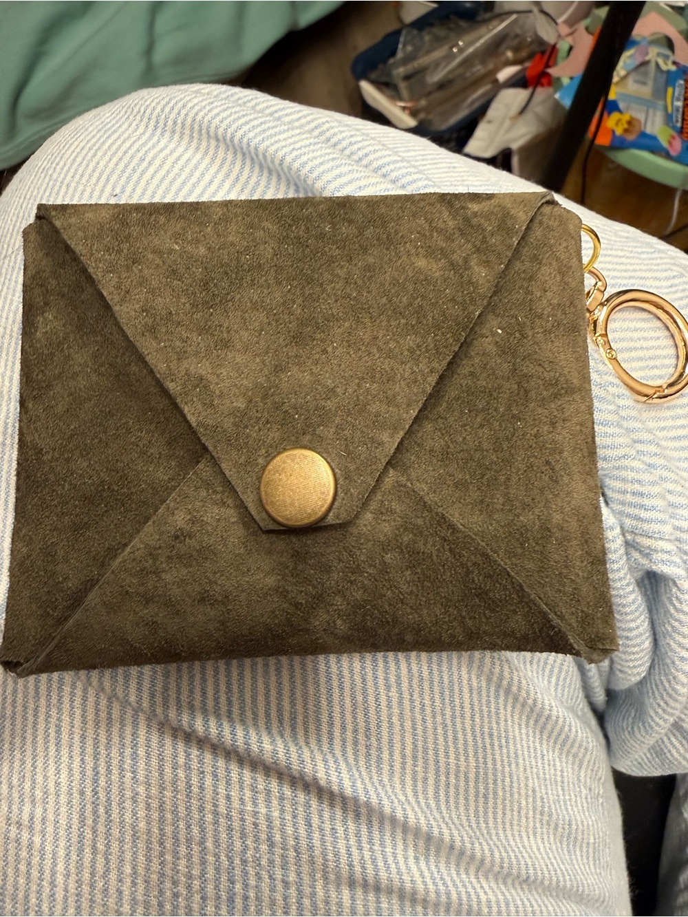hand made pig suede key charm card holder